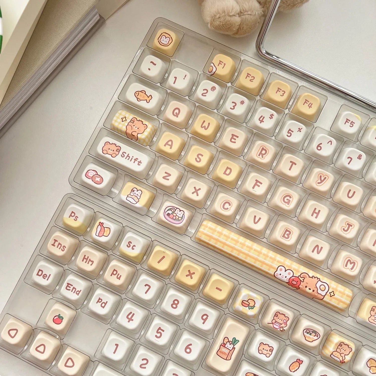 Rabbit Bear Restaurant themed PBT plastic keycap set with EOA profile for mechanical keyboards