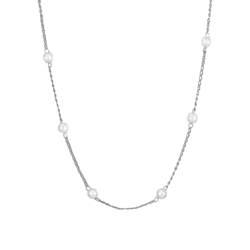 Gold copper pendant pearl necklace with ball bead chain on a geometric pendant