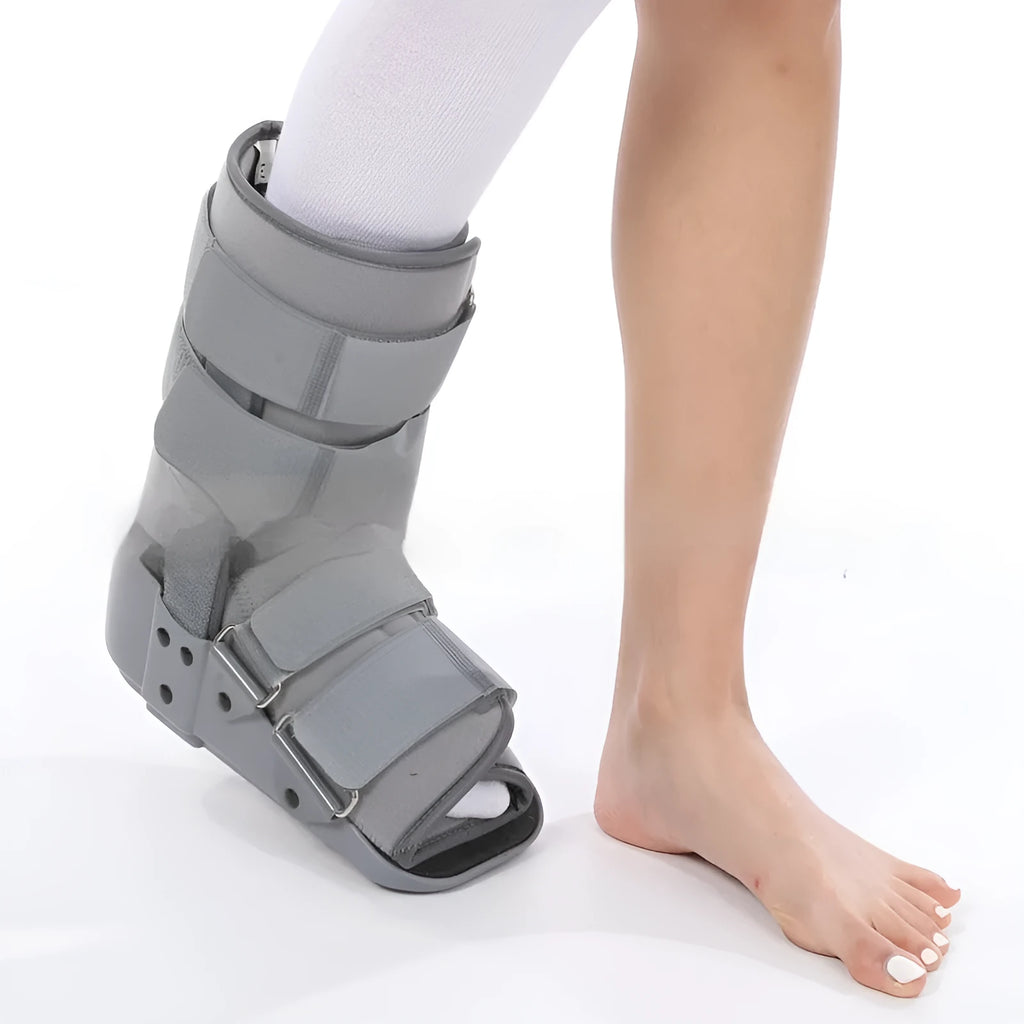 Grey and black Achilles tendon rehabilitation walking boot with adjustable straps
