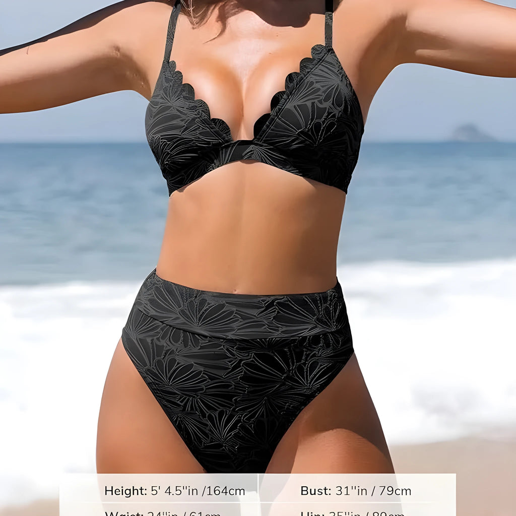 Women's solid colour nylon bikini two-piece set with sleeveless top and brief shorts in black, green, orange red, purplish red, sea blue