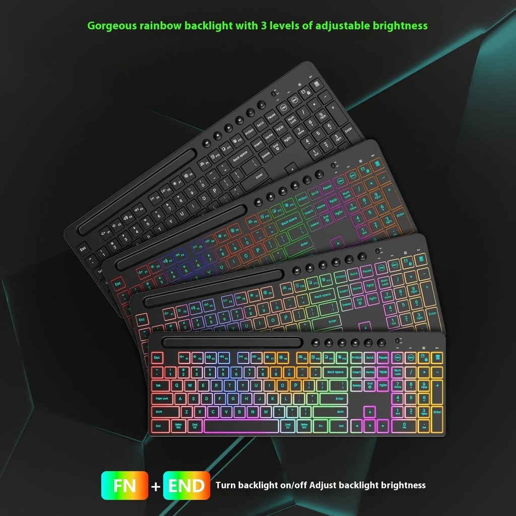 Wireless keyboard and mouse set with luminous keys and ergonomic mouse design