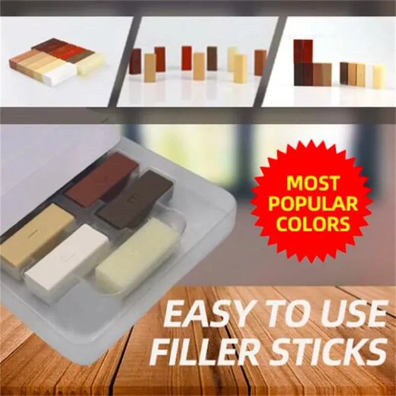DIY floor tile repair tool set with coloured wax sticks for scratch and chip restoration