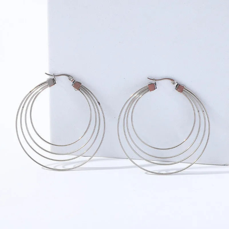 50mm stainless steel geometric hoop earrings with mosquito-repellent incense shape in gold electroplated finish