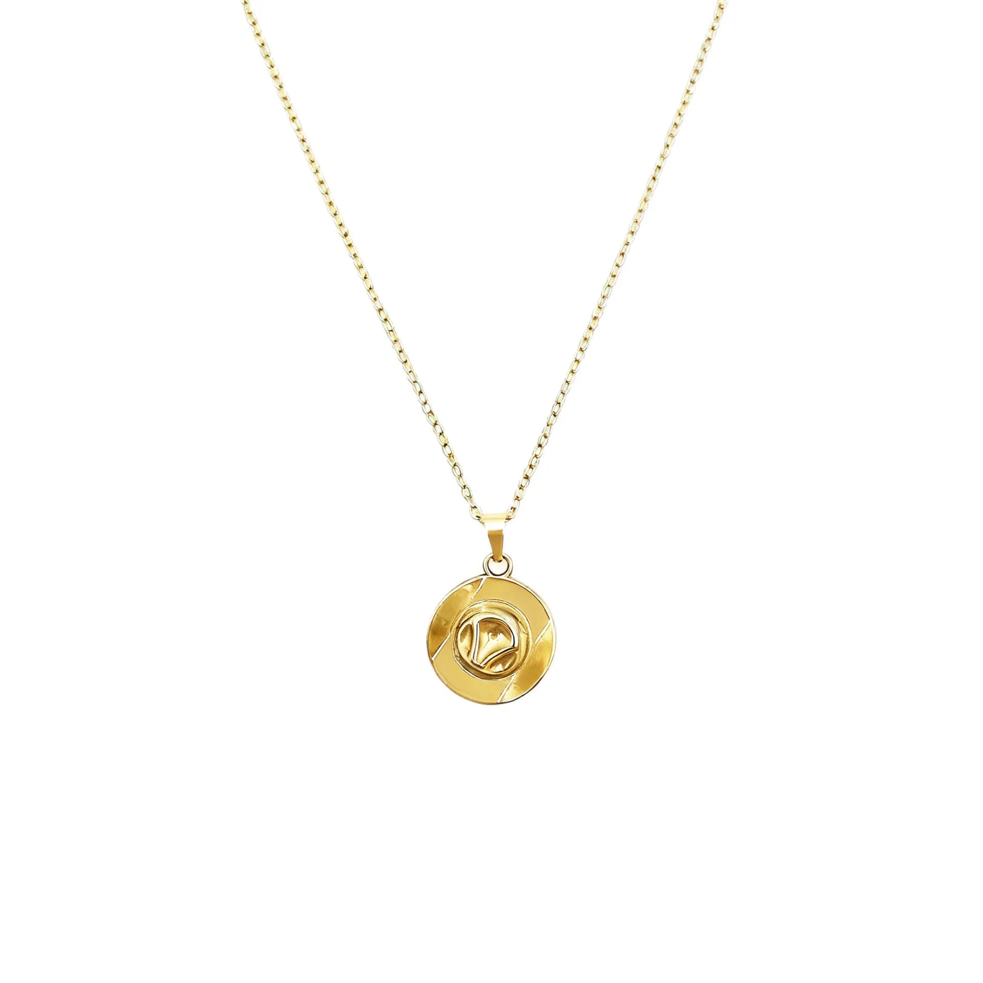 Cowboy hat punk pendant plated 18K gold on O-ring chain in gold colour with round top hat geometric shape