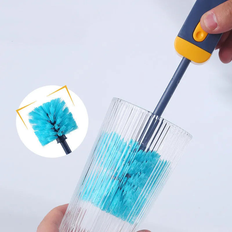 Blue and grey multifunctional bottle gap cleaner brush set with four cleaning heads