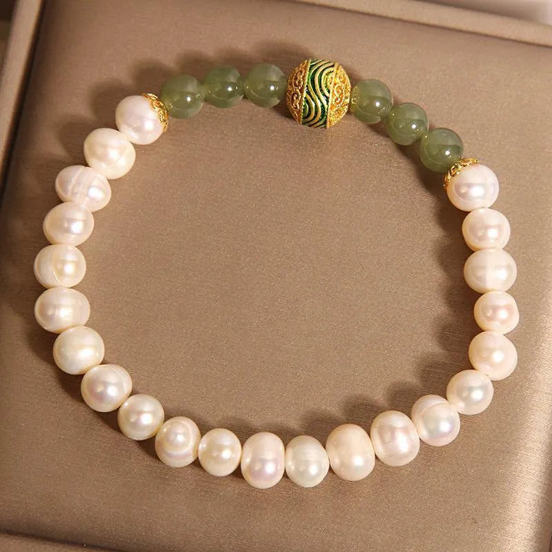 Natural pearl bracelet for women with jasper and enamel round beads in New Chinese light luxury style