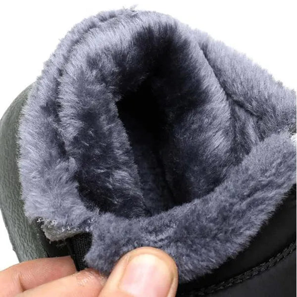Women's waterproof winter snow boots with cotton lining, sheep shearling insole, low heel, in black, coffee, dark blue, gray, purple