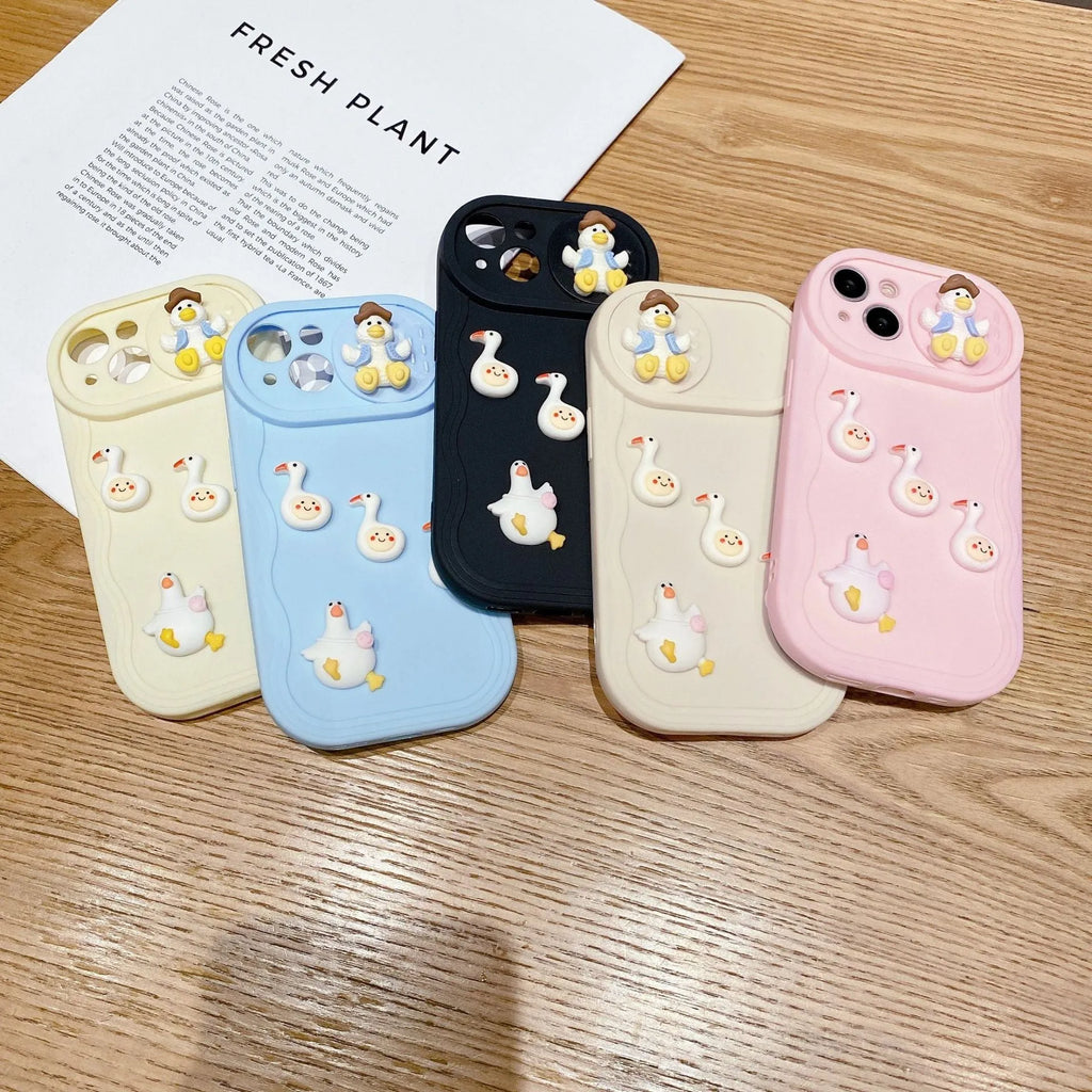 Wave sliding window cartoon three-dimensional duck soft protective cover for Apple iPhone, beige duck colour