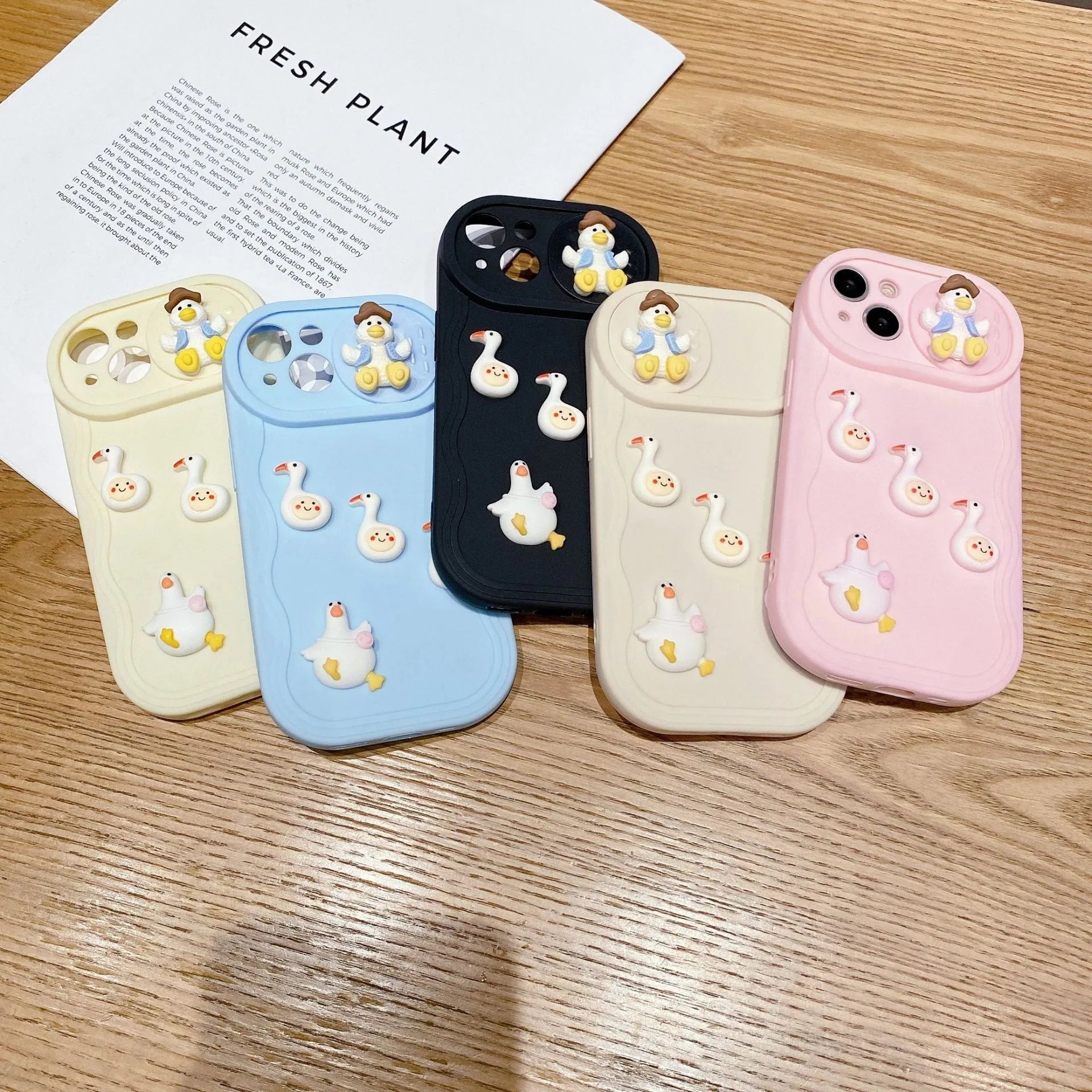 Wave sliding window cartoon three-dimensional duck soft protective cover for Apple iPhone, beige duck colour