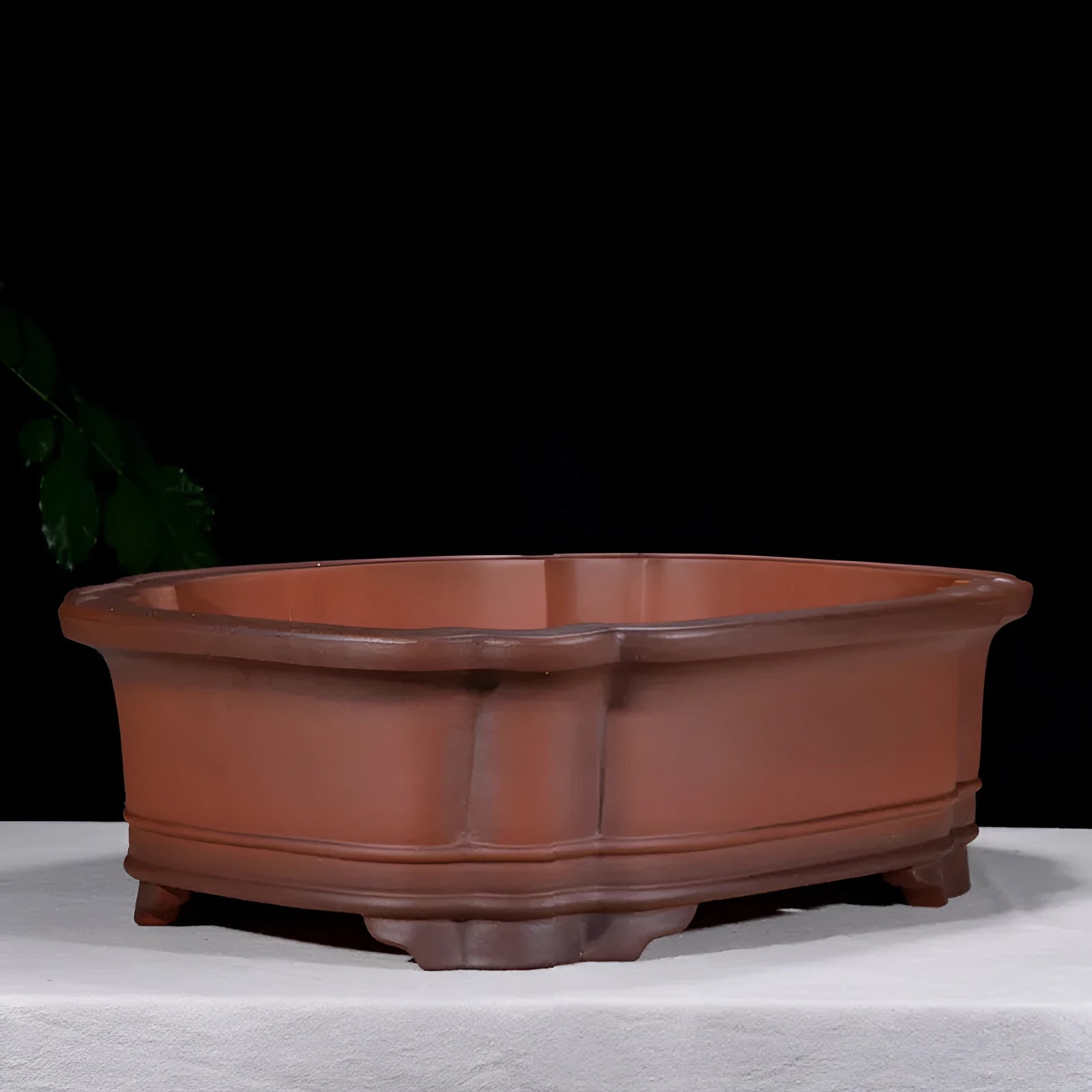 Large antique-colour purple clay flowerpot with Chinese tree stump pine cypress pomegranate golden marble antique jade belt crabapple design
