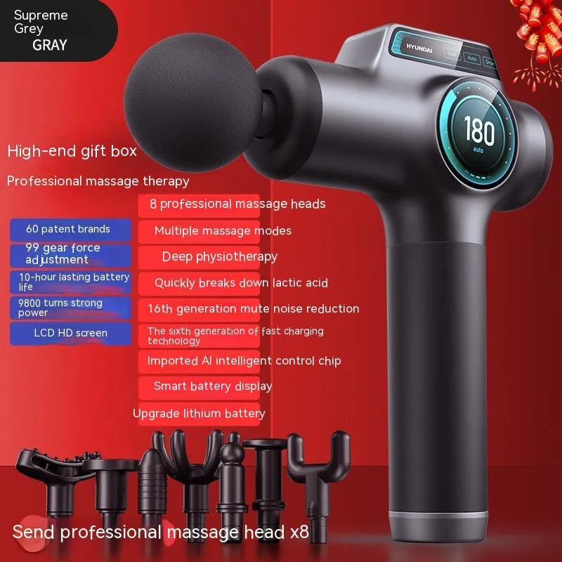 Massage gun muscle relaxation massager mini portable with LED screen multi-gear adjustment USB charging brushed motor gray