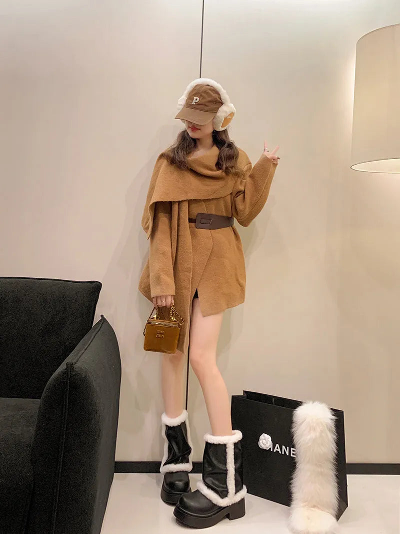 Women's winter faux fur lined short ankle booties with thick bottom and plush trim in black and brown