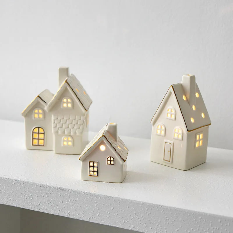 Ceramic European-style villa Christmas tree ornament in a painted house design