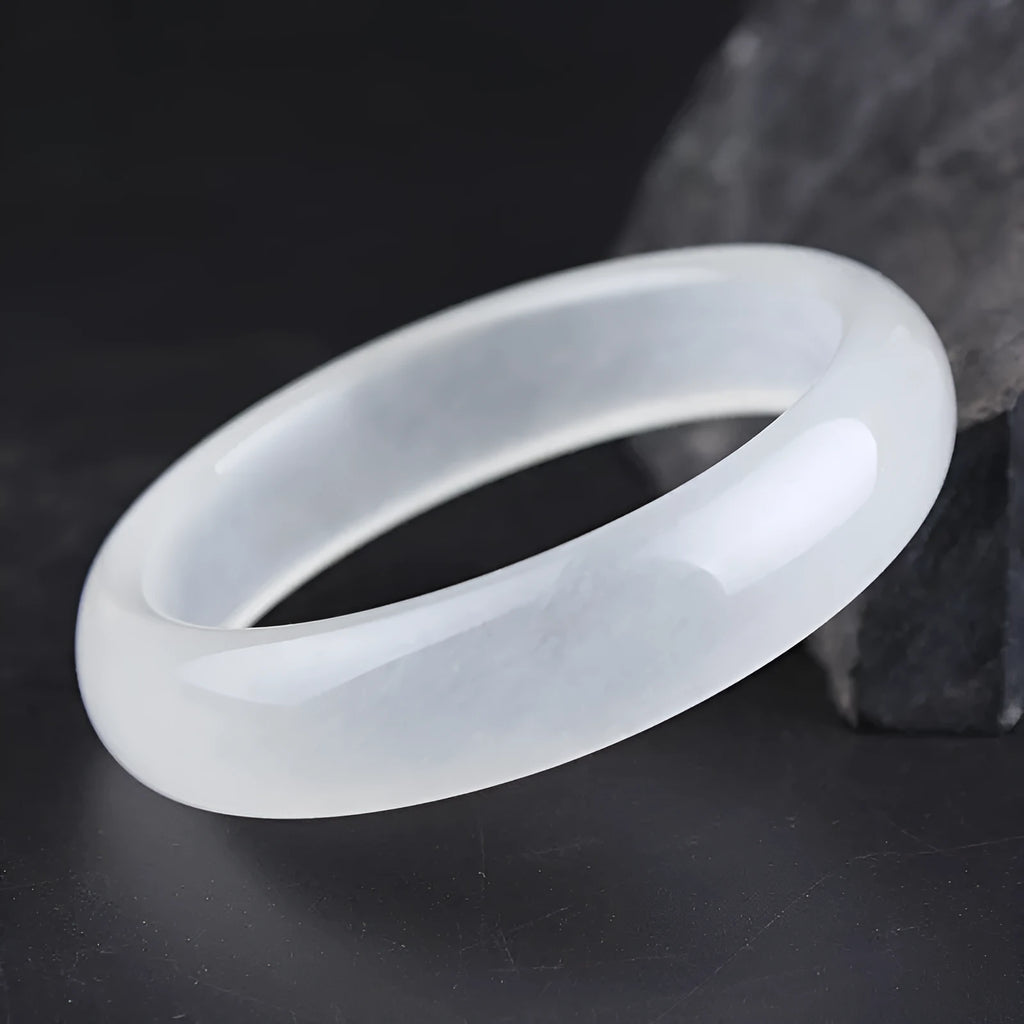 Gao Bing Jade Ice-like White Moonlight bracelet in modern simplicity style with flat rod construction