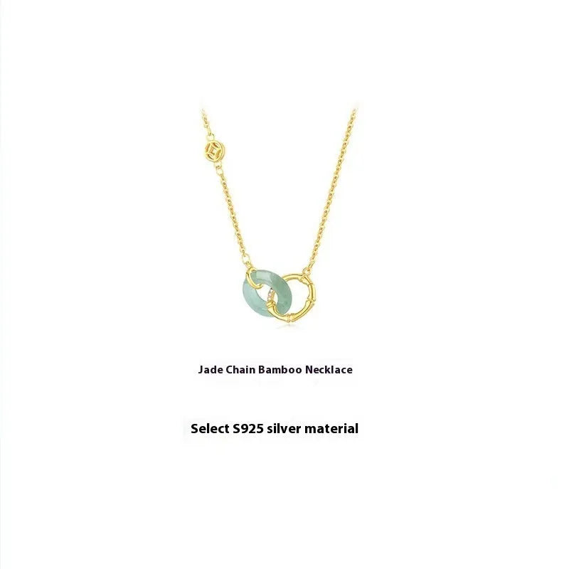 Sterling silver bamboo joint peace buckle necklace with O-ring chain and pearl detail