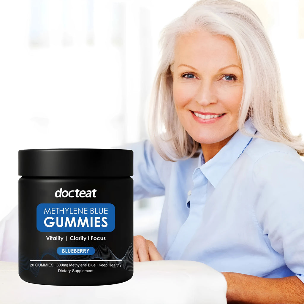 Pack of 20 fruit-flavoured soft candy gummies containing Methylene Blue Trihydrate supplement.