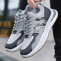 Men's white-green and black mesh casual sports shoes with shallow cut and leather toe holder