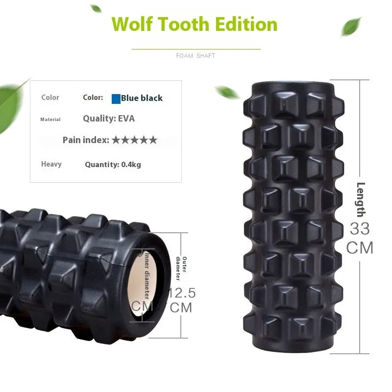 33cm black foam roller massage stick with six rotating EVA gear pieces