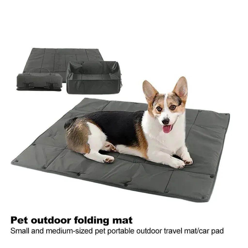 Portable dog travel bed in black, 3-in-1 pet carrier, mat and cushion, collapsible water and dirt resistant kennel