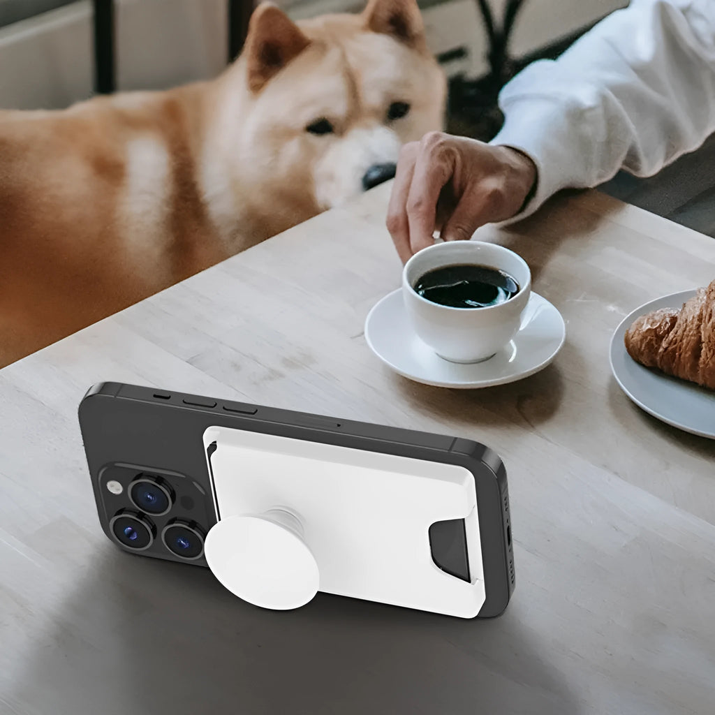 Minimalist magnetic phone holder for iPhone with suction cup base in five colour options.