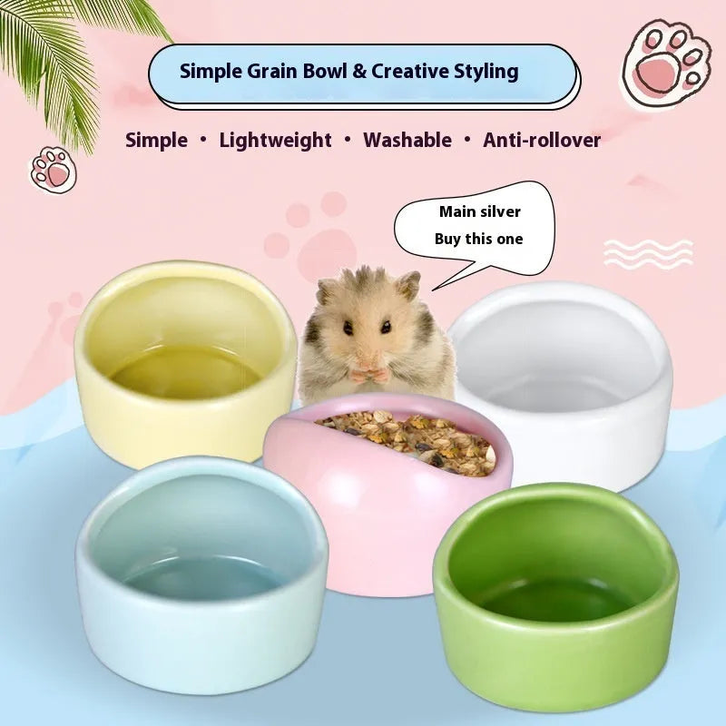 Small ceramic hamster food bowl in blue with a simple round basin design