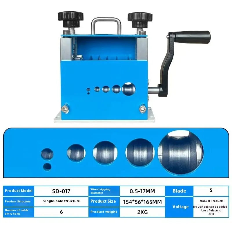 SD-017 manual wire stripping machine with automatic blade mechanism for 0.5-17mm cables.