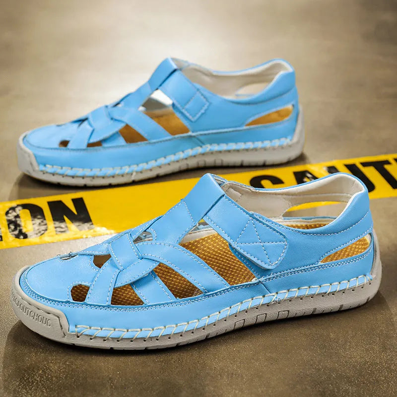 Women's low-top casual sandals with Velcro strap and round toe in microfiber, showing non-slip rubber sole.