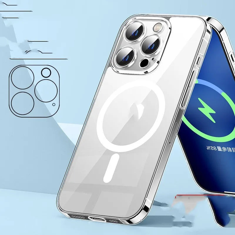 Transparent magnetic phone case for iPhone 14 series with lens protection