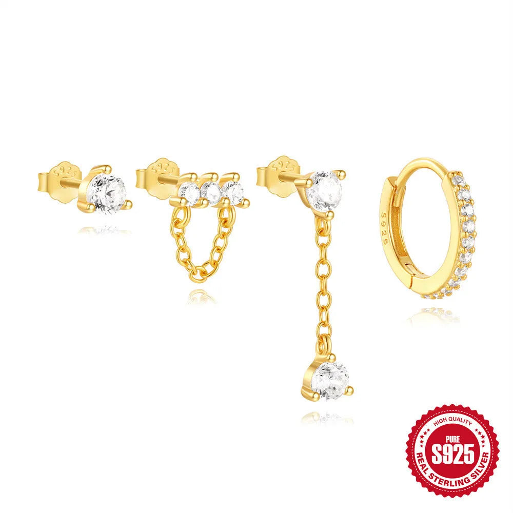 S925 sterling silver geometric clover petal earrings with a cold-style electroplated gold finish.