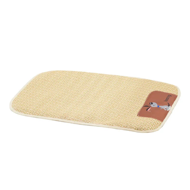 Woven pet cooling mat in beige for cats and dogs with size options from XS to XL