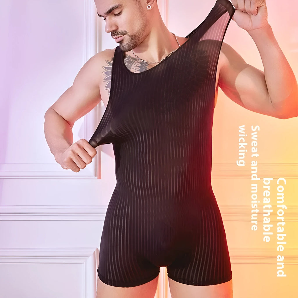 Men's striped nylon jumpsuit in free size available in black, white and dark grey