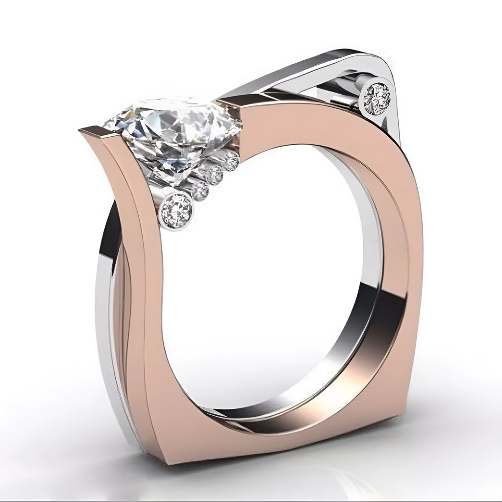 Rose gold electroplated geometric zircon ring for women in fashion OL style