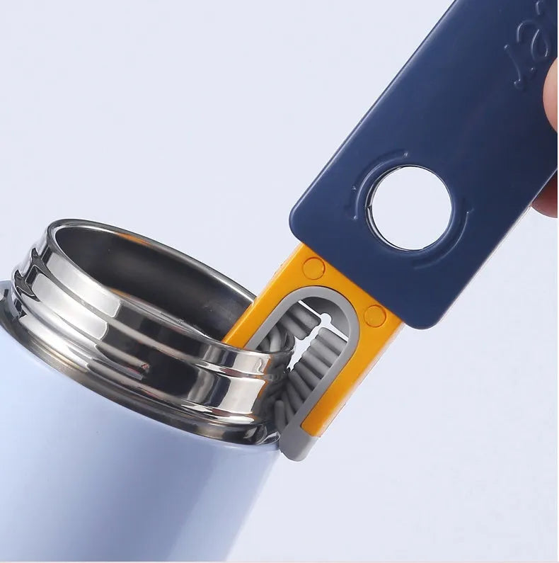Blue and grey multifunctional bottle gap cleaner brush set with four cleaning heads