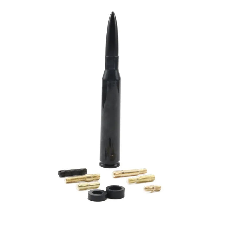 Universal 14cm car antenna shown in colour black, camouflage green, and American flag designs