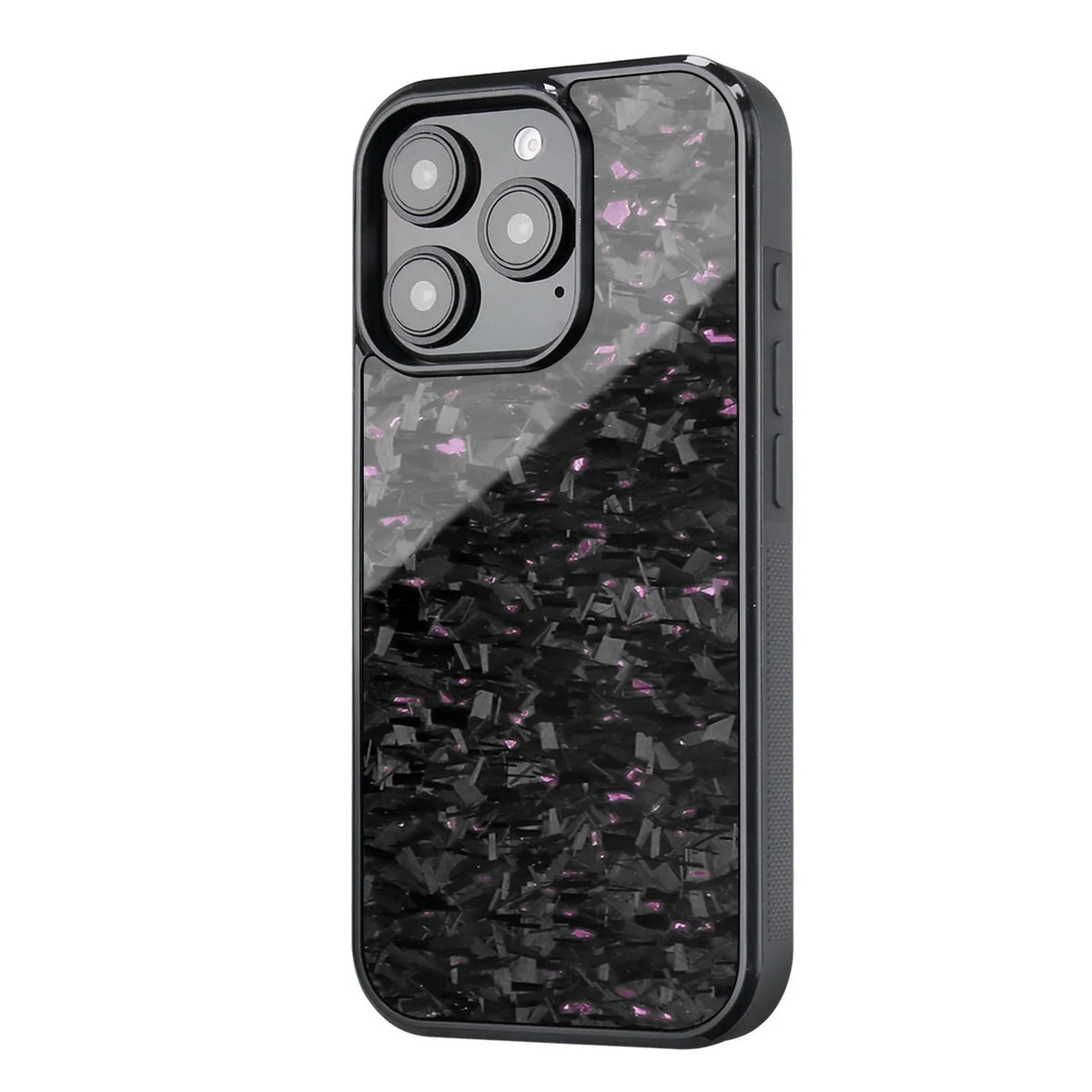 Carbon fiber magnetic forging twill phone case for iPhone 16 Pro Max, black, half-pack design with woven texture