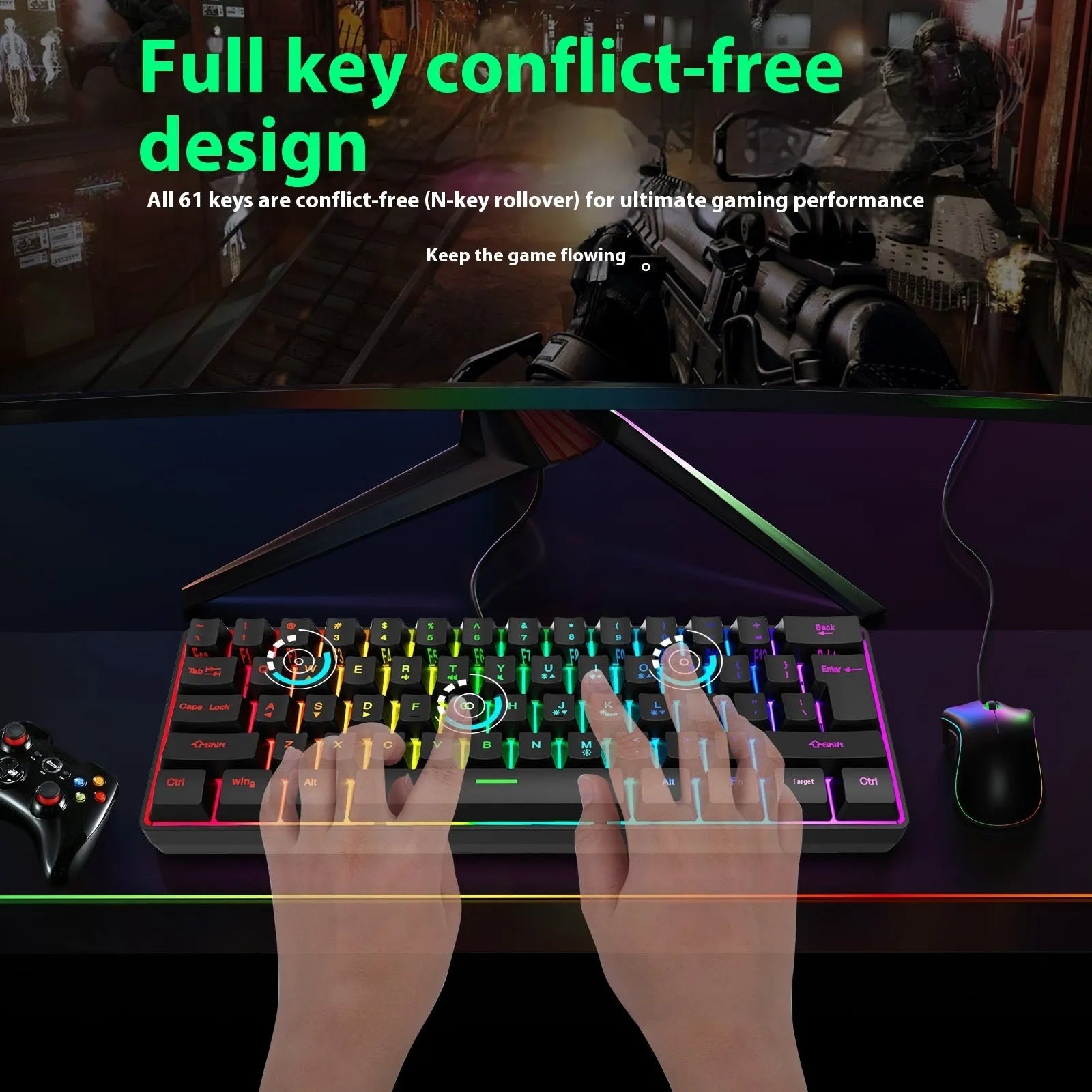 Simple Home Small RGB keyboard with K401 black finish, compact 30cm size, and colour backlighting