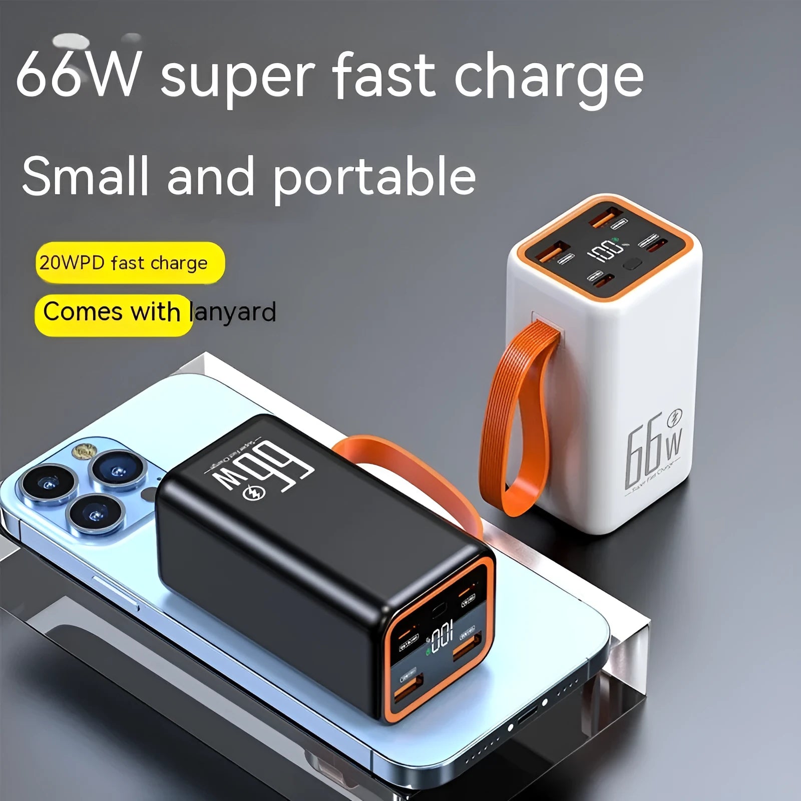 20000 mAh fast charging power bank in black or white plastic creative design