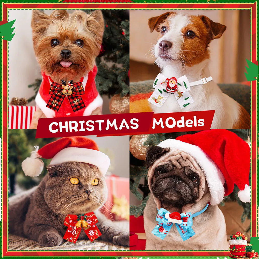 Christmas pet bow tie decoration in British style with red and green patterning