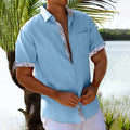 Men's short sleeve summer shirt with plaid side panel, cardigan button front, available in five plaid colours and sizes S to XXXL.