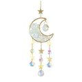 K9 crystal moon-shaped car pendant on a long cable for rear-view mirrors, shown in blue colour.
