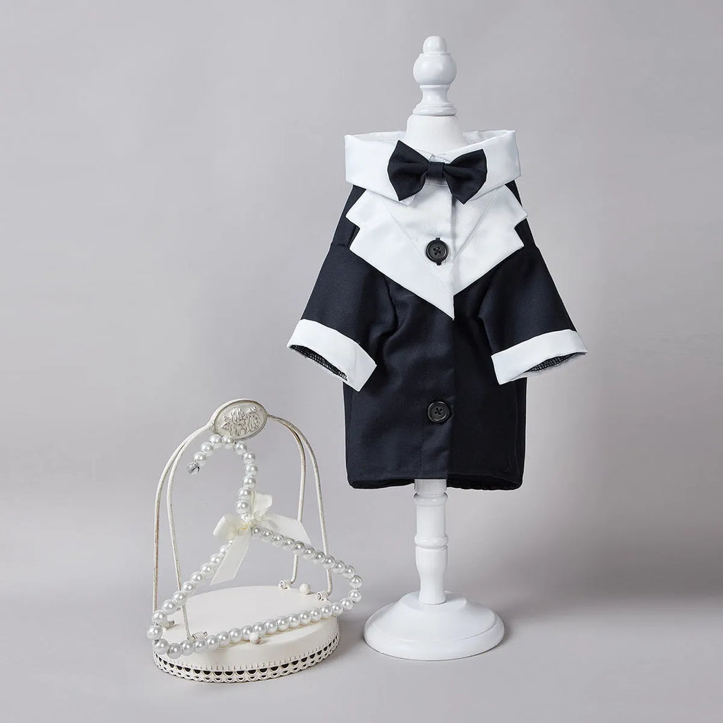 Black four-legged gentleman wedding suit for dogs with Chinese style detailing