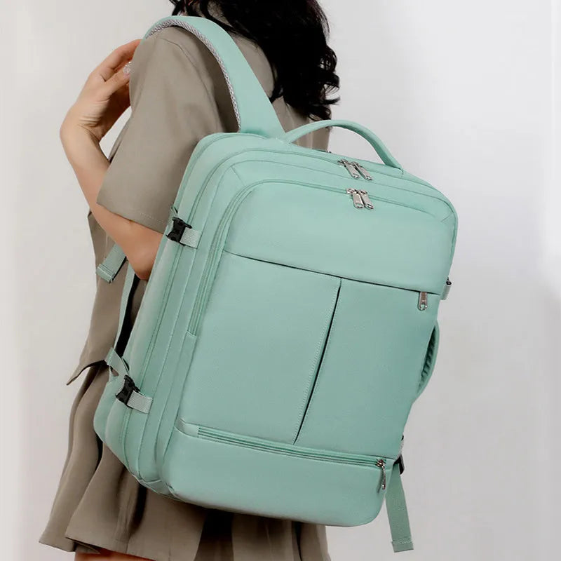 Waterproof Oxford cloth business travel backpack with multiple pockets showing black colour option
