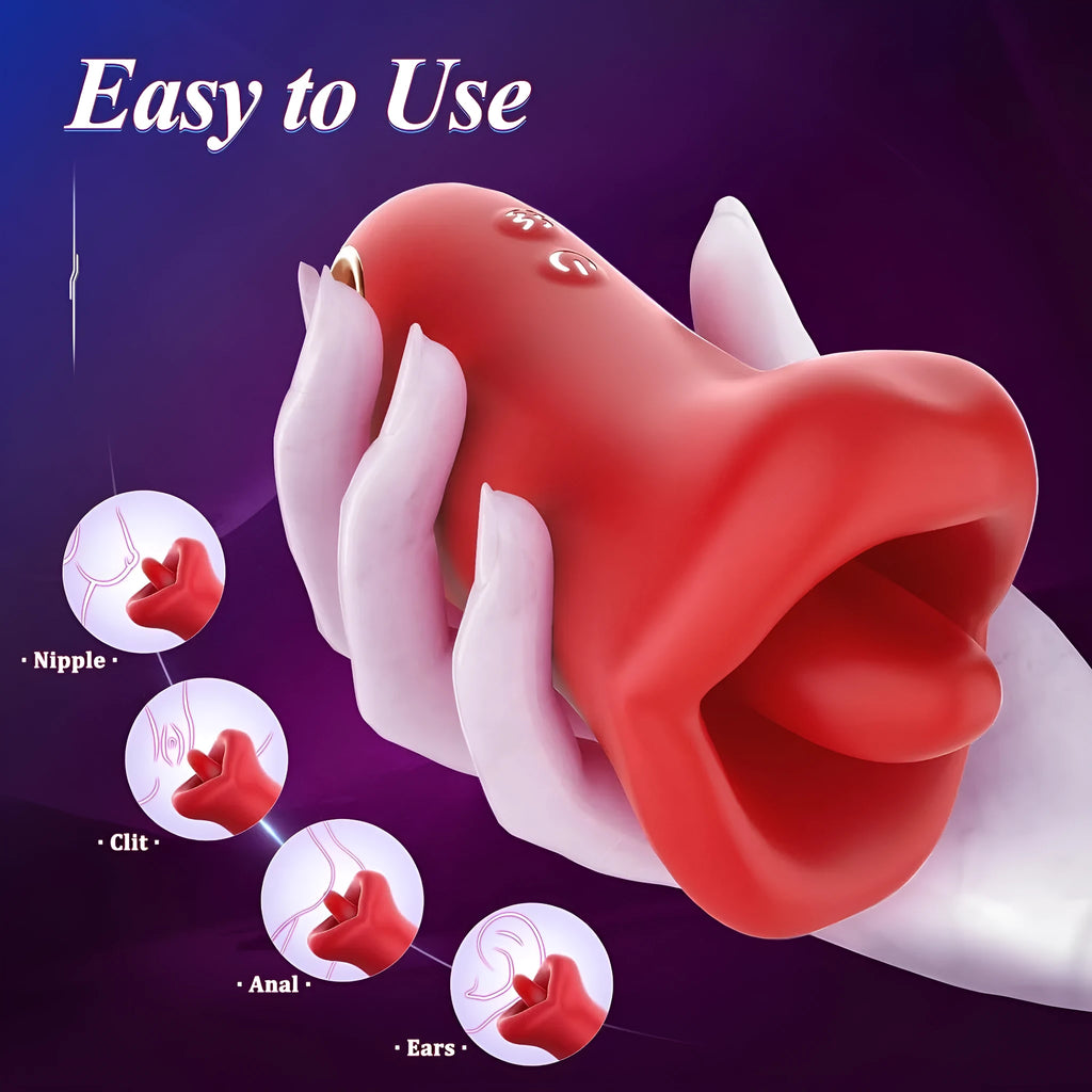 Red lips and tongue vibrator in Abby Red colour made from silicone and ABS
