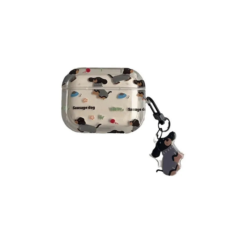 Cartoon sausage dog silicone protective cover for Apple AirPods with embossed sweater pendant design