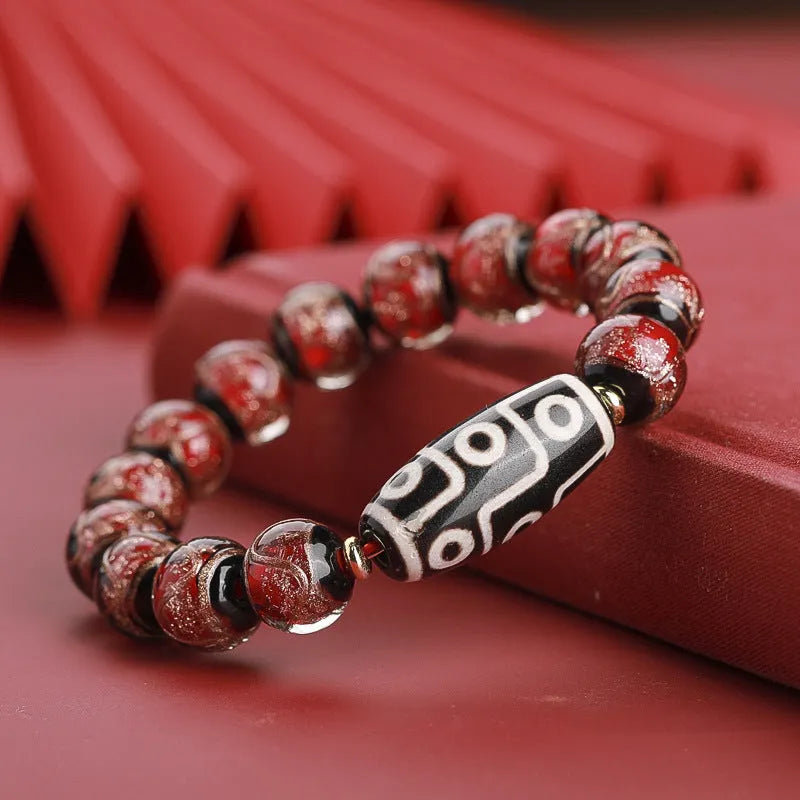 Chinese five-colour glaze bracelet with snake lucky beads and auspicious patterns in 10mm, 12mm, or 14mm sizes