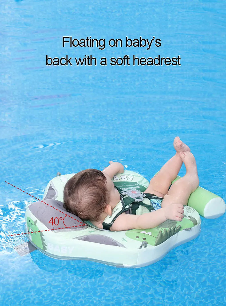 Green dinosaur inflatable baby swimming ring with sun shade for children 3-24 months
