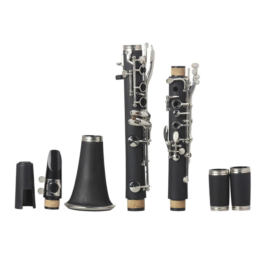 Black Bakelite clarinet with nickel-plated 17-key mechanism and protective carry bag