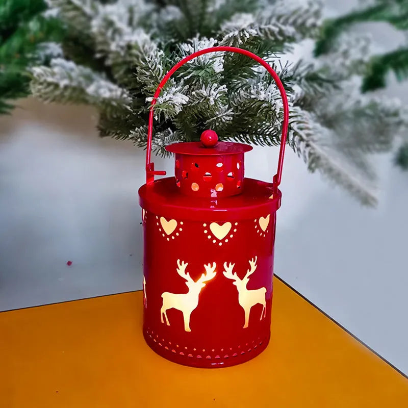 Nordic style LED Christmas candle lantern with wrought iron construction showing flickering light effect