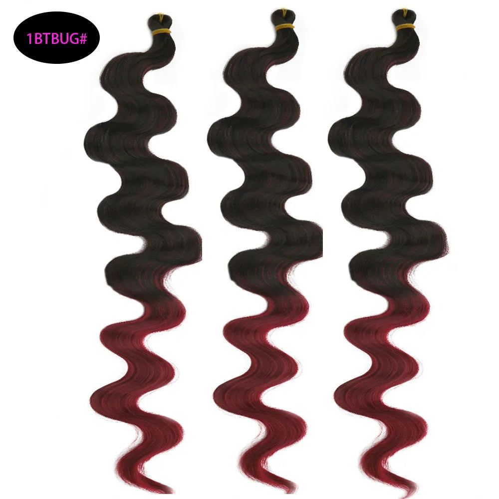 Wine red 24-inch big wave synthetic wig extension on display