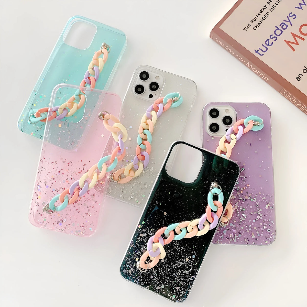 Epoxy resin phone case with bracelet starry design for iPhone 15
